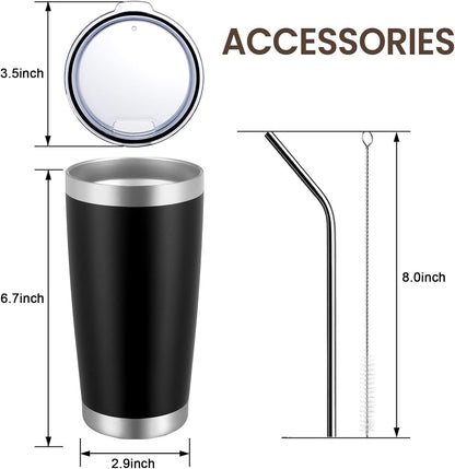 20oz Tumbler 8 Pack Double Wall Vacuum Insulated Travel Mug Bulk, Stainless Steel Tumblers with Lid and Straw, Durable Powder Coated Coffee Cups for Cold & Hot Drinks (Navy, 8)