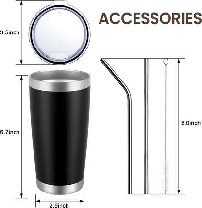 20oz Tumbler 8 Pack Double Wall Vacuum Insulated Travel Mug Bulk, Stainless Steel Tumblers with Lid and Straw, Durable Powder Coated Coffee Cups for Cold & Hot Drinks (Navy, 8)