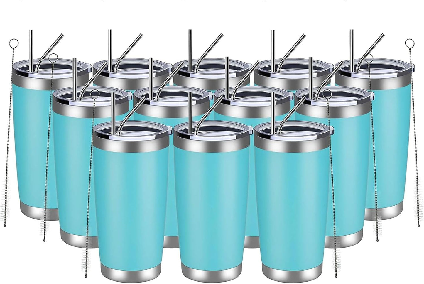 20oz Tumbler 8 Pack Double Wall Vacuum Insulated Travel Mug Bulk, Stainless Steel Tumblers with Lid and Straw, Durable Powder Coated Coffee Cups for Cold & Hot Drinks (Navy, 8)