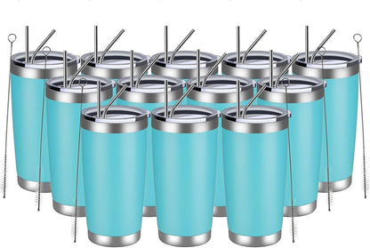 20oz Tumbler 8 Pack Double Wall Vacuum Insulated Travel Mug Bulk, Stainless Steel Tumblers with Lid and Straw, Durable Powder Coated Coffee Cups for Cold & Hot Drinks (Navy, 8)
