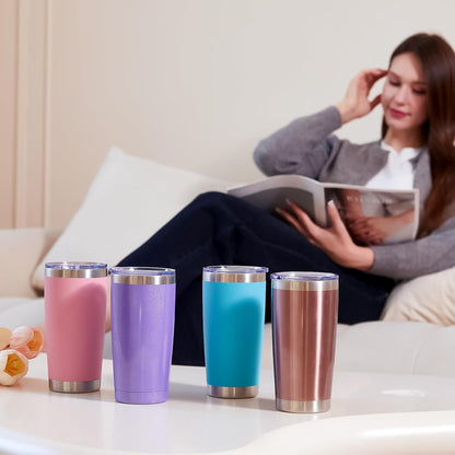 20oz Tumbler 8 Pack Double Wall Vacuum Insulated Travel Mug Bulk, Stainless Steel Tumblers with Lid and Straw, Durable Powder Coated Coffee Cups for Cold & Hot Drinks (Navy, 8)
