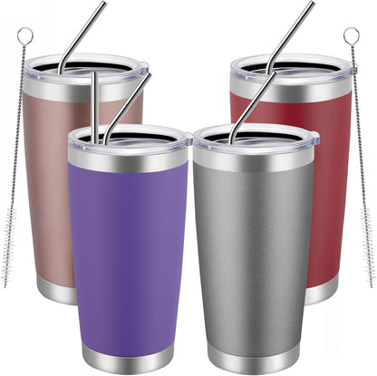20oz Tumbler 8 Pack Double Wall Vacuum Insulated Travel Mug Bulk, Stainless Steel Tumblers with Lid and Straw, Durable Powder Coated Coffee Cups for Cold & Hot Drinks (Navy, 8)