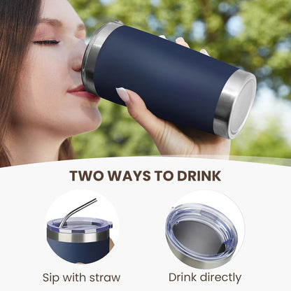 20oz Tumbler 8 Pack Double Wall Vacuum Insulated Travel Mug Bulk, Stainless Steel Tumblers with Lid and Straw, Durable Powder Coated Coffee Cups for Cold & Hot Drinks (Navy, 8)