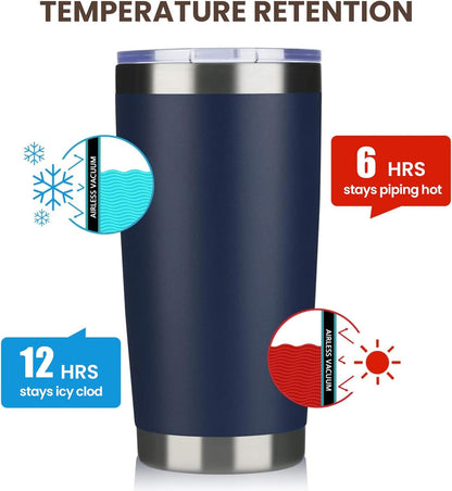 20oz Tumbler 8 Pack Double Wall Vacuum Insulated Travel Mug Bulk, Stainless Steel Tumblers with Lid and Straw, Durable Powder Coated Coffee Cups for Cold & Hot Drinks (Navy, 8)