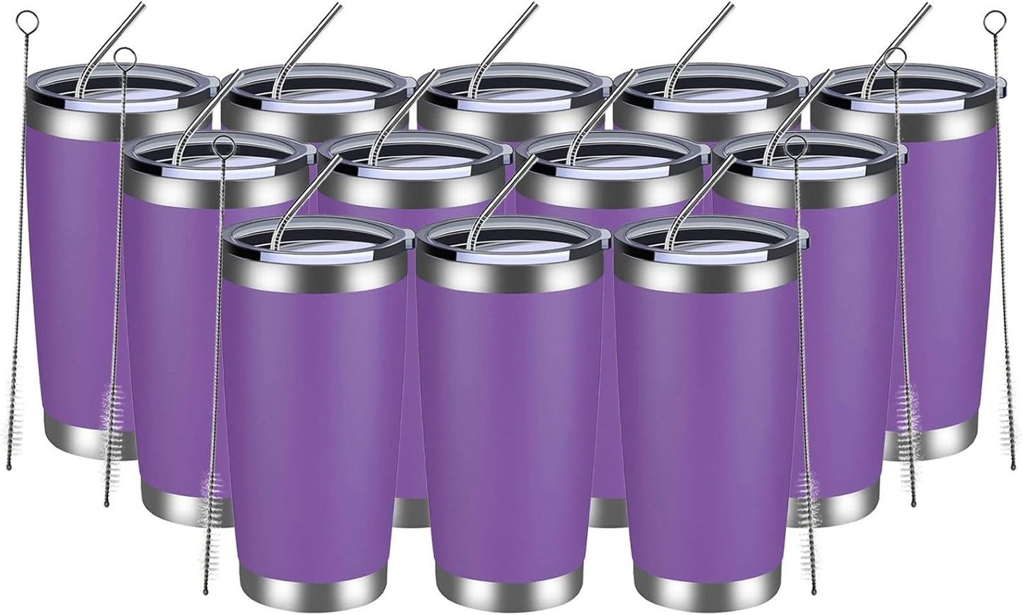20oz Tumbler 8 Pack Double Wall Vacuum Insulated Travel Mug Bulk, Stainless Steel Tumblers with Lid and Straw, Durable Powder Coated Coffee Cups for Cold & Hot Drinks (Navy, 8)