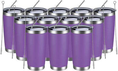 20oz Tumbler 8 Pack Double Wall Vacuum Insulated Travel Mug Bulk, Stainless Steel Tumblers with Lid and Straw, Durable Powder Coated Coffee Cups for Cold & Hot Drinks (Navy, 8)