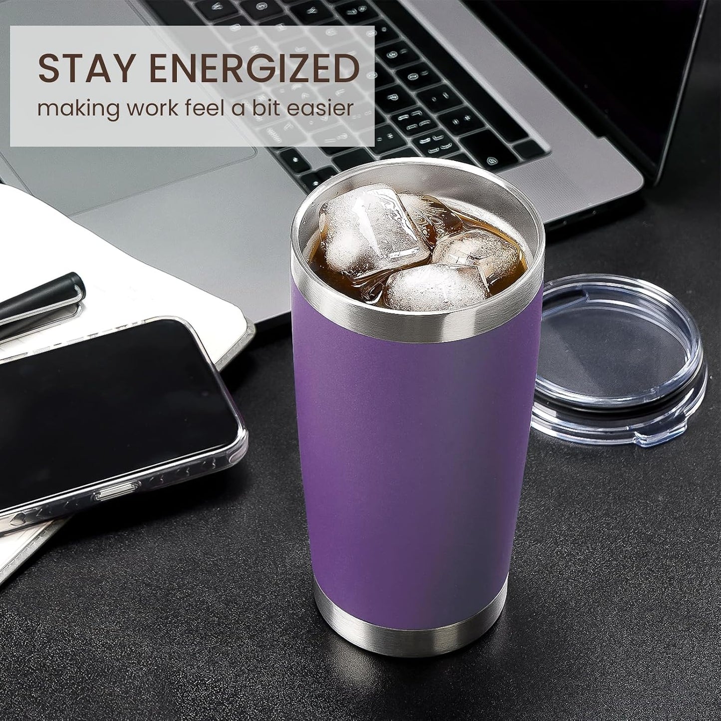 20oz Tumbler 8 Pack Double Wall Vacuum Insulated Travel Mug Bulk, Stainless Steel Tumblers with Lid and Straw, Durable Powder Coated Coffee Cups for Cold & Hot Drinks (Navy, 8)