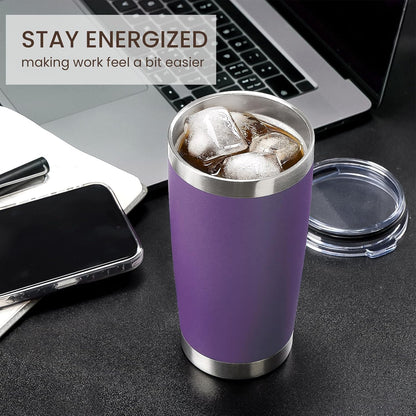 20oz Tumbler 8 Pack Double Wall Vacuum Insulated Travel Mug Bulk, Stainless Steel Tumblers with Lid and Straw, Durable Powder Coated Coffee Cups for Cold & Hot Drinks (Navy, 8)