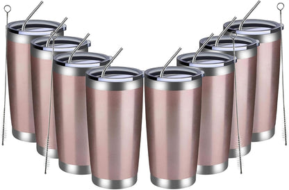 20oz Tumbler 8 Pack Double Wall Vacuum Insulated Travel Mug Bulk, Stainless Steel Tumblers with Lid and Straw, Durable Powder Coated Coffee Cups for Cold & Hot Drinks (Navy, 8)