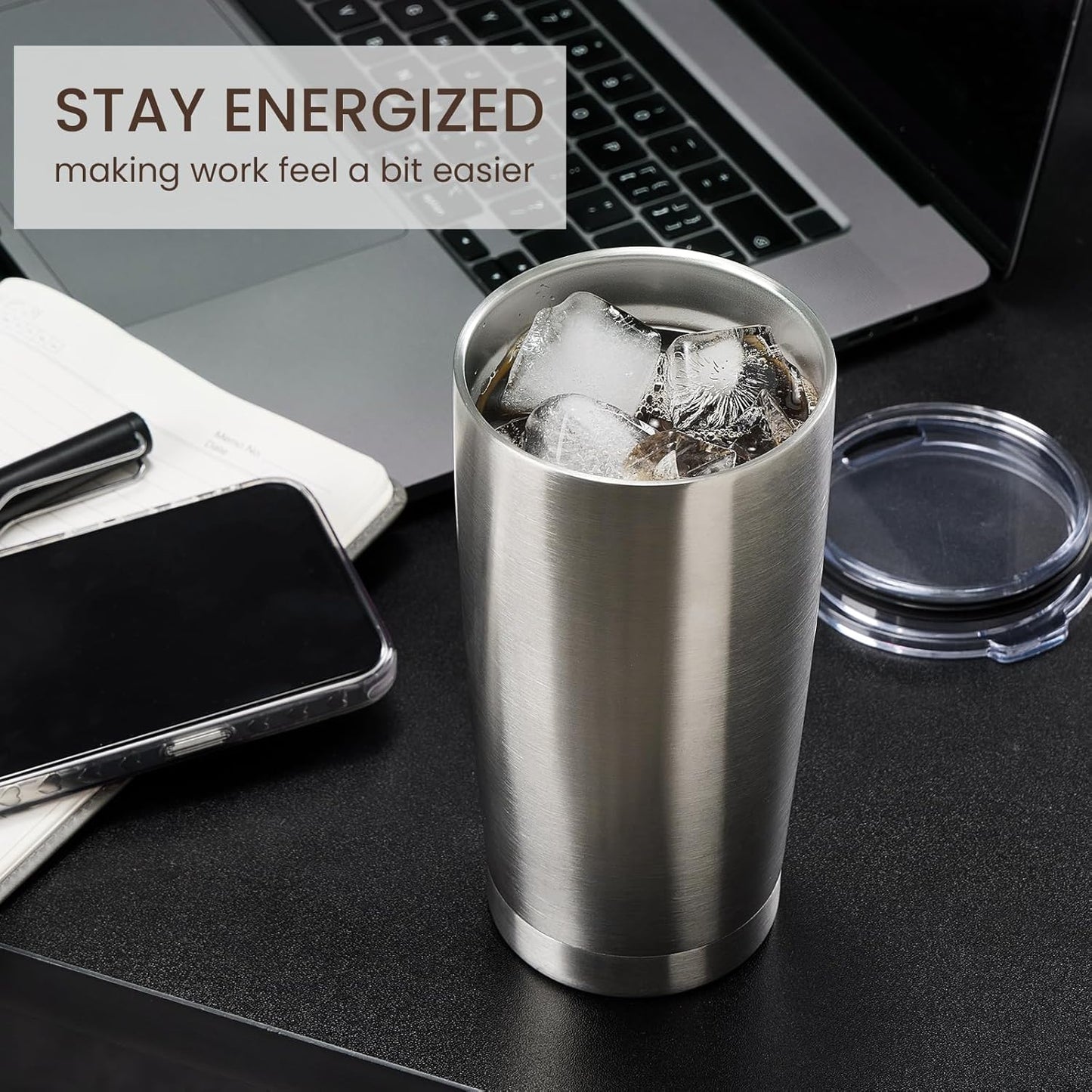 20oz Tumbler 8 Pack Double Wall Vacuum Insulated Travel Mug Bulk, Stainless Steel Tumblers with Lid and Straw, Durable Powder Coated Coffee Cups for Cold & Hot Drinks (Navy, 8)