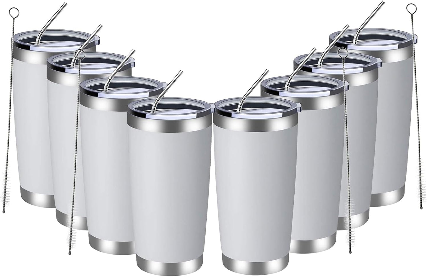 20oz Tumbler 8 Pack Double Wall Vacuum Insulated Travel Mug Bulk, Stainless Steel Tumblers with Lid and Straw, Durable Powder Coated Coffee Cups for Cold & Hot Drinks (Navy, 8)