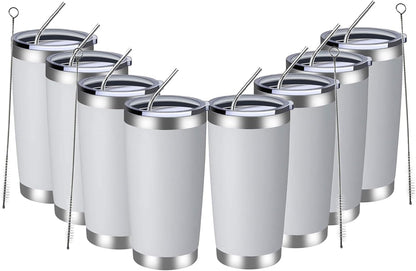 20oz Tumbler 8 Pack Double Wall Vacuum Insulated Travel Mug Bulk, Stainless Steel Tumblers with Lid and Straw, Durable Powder Coated Coffee Cups for Cold & Hot Drinks (Navy, 8)