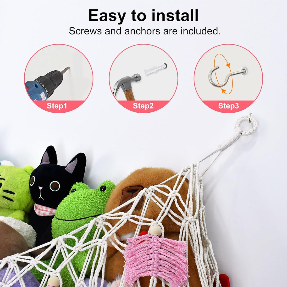 Stuffed Animal Storage Hammock,Large Stuffed Animal Net Or Hammock Wall Hanging Net, Plushie Net, Storage Hanging Organizer