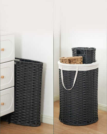 Laundry Basket with Lid Round PE Rattan Laundry Hamper, White