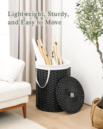 Laundry Basket with Lid Round PE Rattan Laundry Hamper, White