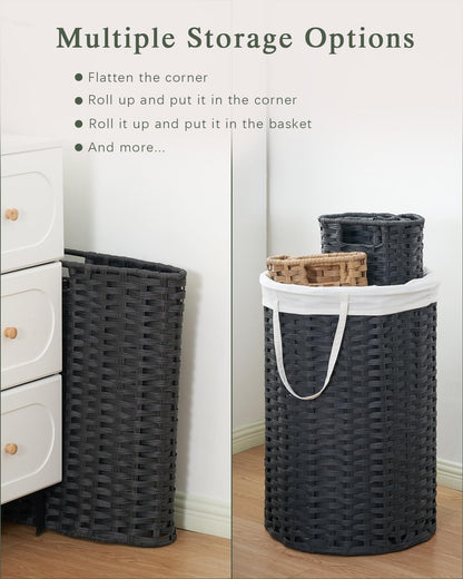 Laundry Basket with Lid Round PE Rattan Laundry Hamper, White