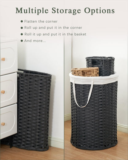 Laundry Basket with Lid Round PE Rattan Laundry Hamper, White