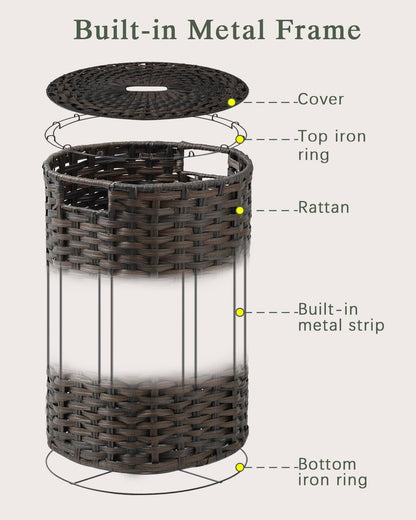 Laundry Basket with Lid Round PE Rattan Laundry Hamper, White