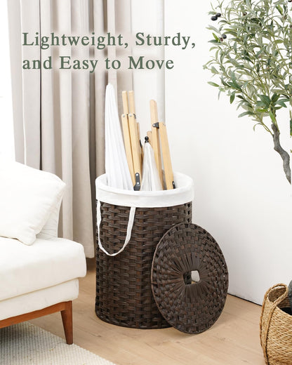 Laundry Basket with Lid Round PE Rattan Laundry Hamper, White