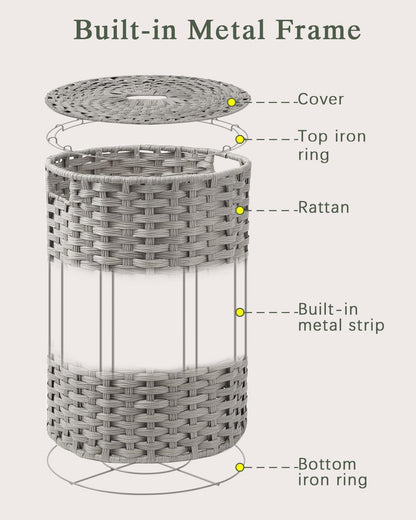 Laundry Basket with Lid Round PE Rattan Laundry Hamper, White