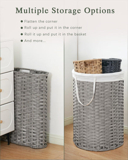 Laundry Basket with Lid Round PE Rattan Laundry Hamper, White