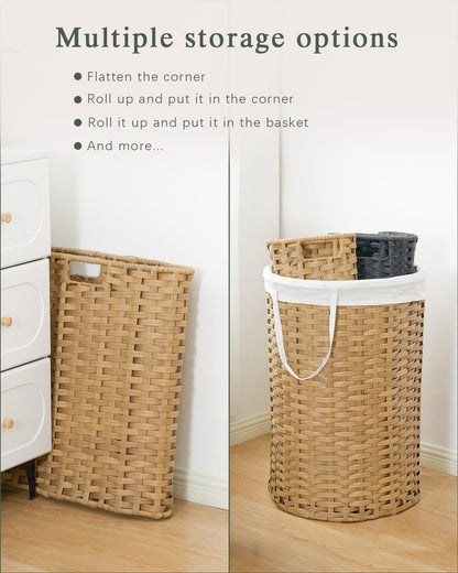 Laundry Basket with Lid Round PE Rattan Laundry Hamper, White