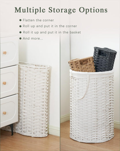 Laundry Basket with Lid Round PE Rattan Laundry Hamper, White