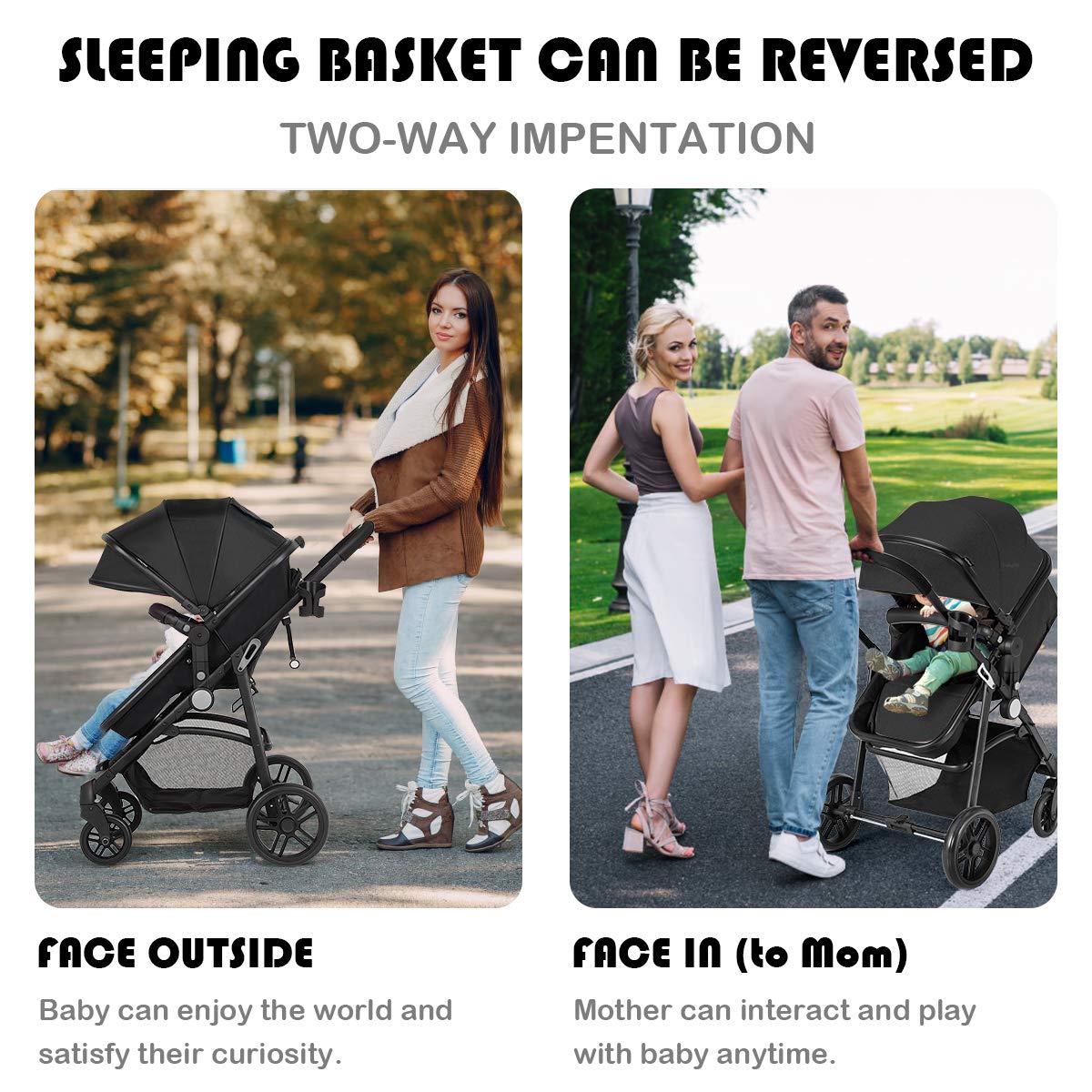 Baby Stroller, 2 in 1 Convertible Carriage Bassinet to Stroller, Pushchair with Foot Cover, Cup Holder, Large Storage Space, Wheels Suspension, 5-Point Harness (Pink)