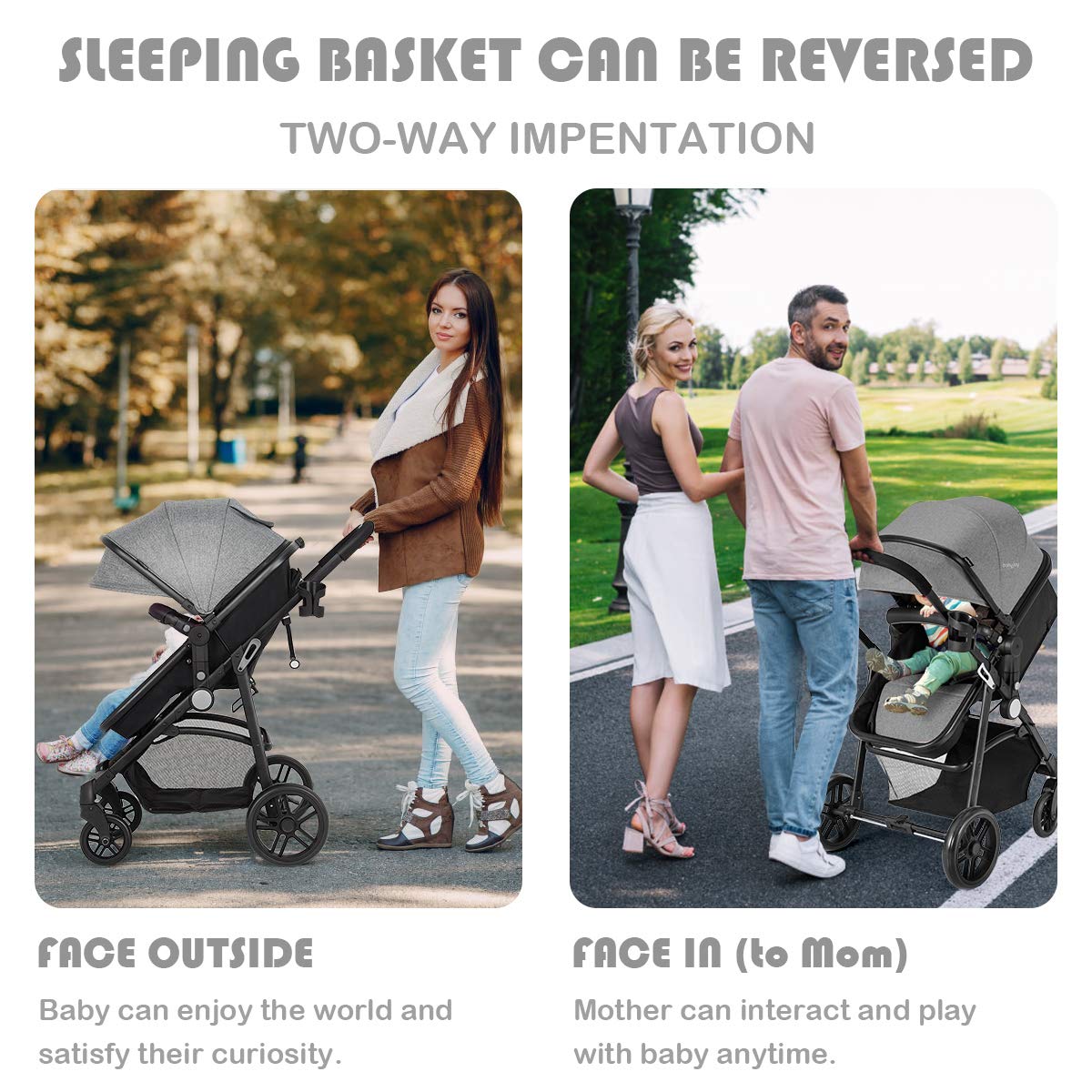 Baby Stroller, 2 in 1 Convertible Carriage Bassinet to Stroller, Pushchair with Foot Cover, Cup Holder, Large Storage Space, Wheels Suspension, 5-Point Harness (Pink)