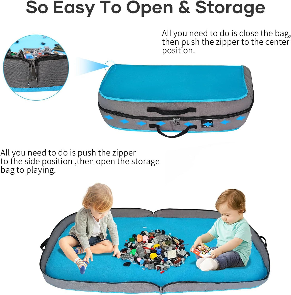 Toy Storage Organizer & Play Mat, Blue, 45 Inches