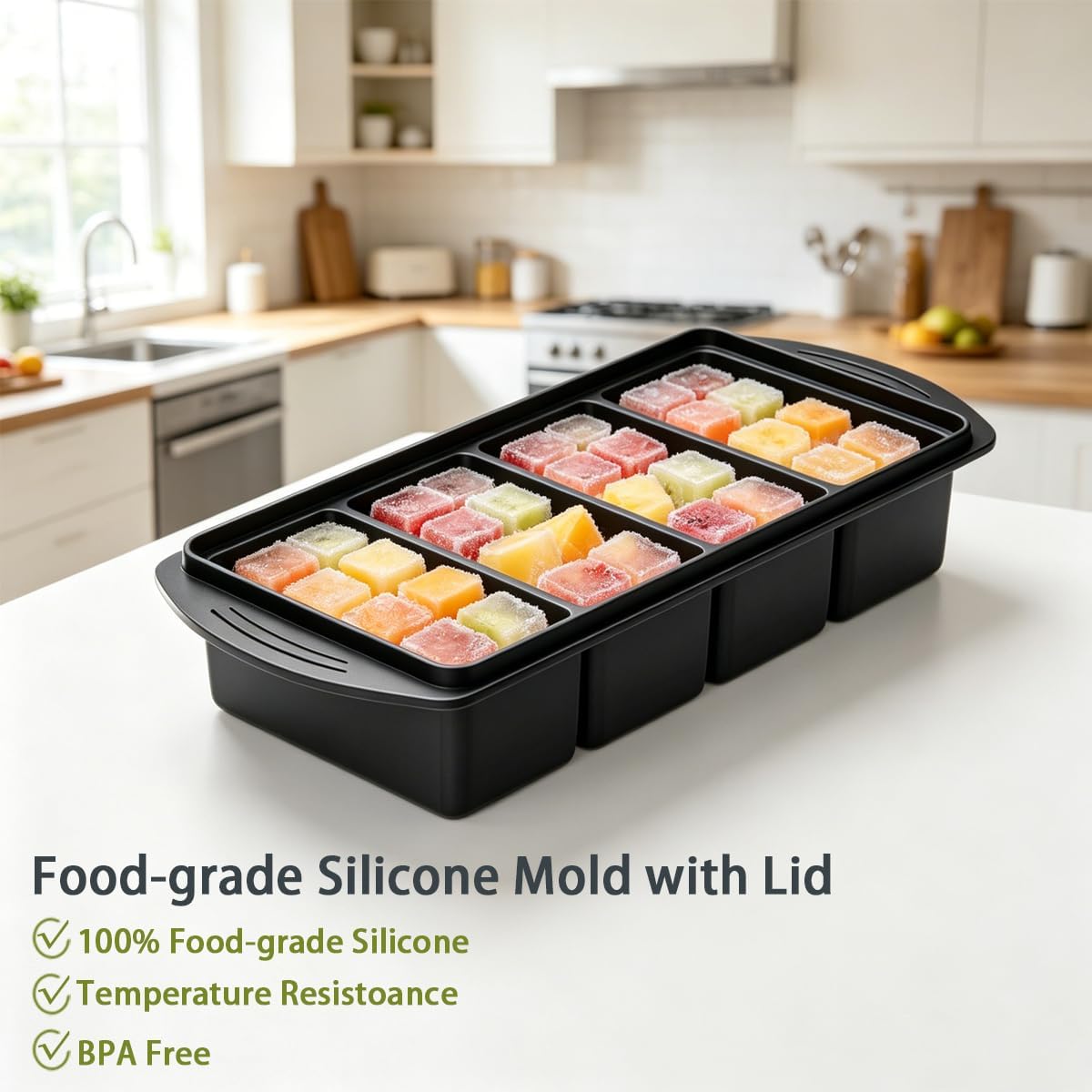Silicone Freezer Tray with Lid 2 Pack, 1 Cup Silicone Freezer Mold, Large Ice Cube Tray for Soup Cubes & Meal Prep, Freezer Food Storage Container, Oven & Dishwasher Safe