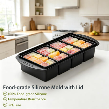 Silicone Freezer Tray with Lid 2 Pack, 1 Cup Silicone Freezer Mold, Large Ice Cube Tray for Soup Cubes & Meal Prep, Freezer Food Storage Container, Oven & Dishwasher Safe