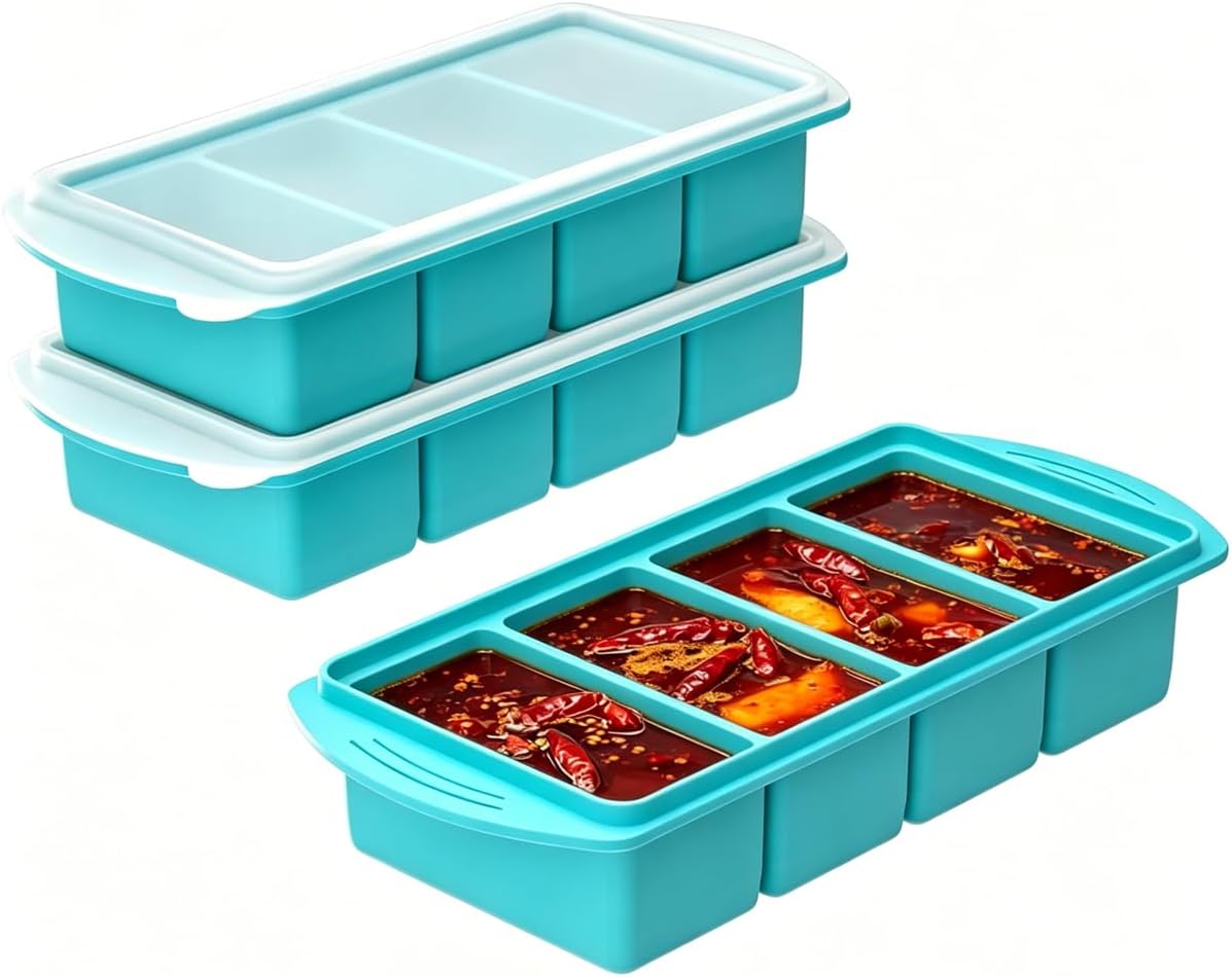 Silicone Freezer Tray with Lid 2 Pack, 1 Cup Silicone Freezer Mold, Large Ice Cube Tray for Soup Cubes & Meal Prep, Freezer Food Storage Container, Oven & Dishwasher Safe