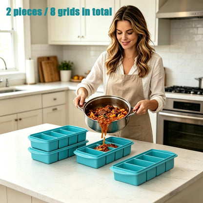 Silicone Freezer Tray with Lid 2 Pack, 1 Cup Silicone Freezer Mold, Large Ice Cube Tray for Soup Cubes & Meal Prep, Freezer Food Storage Container, Oven & Dishwasher Safe