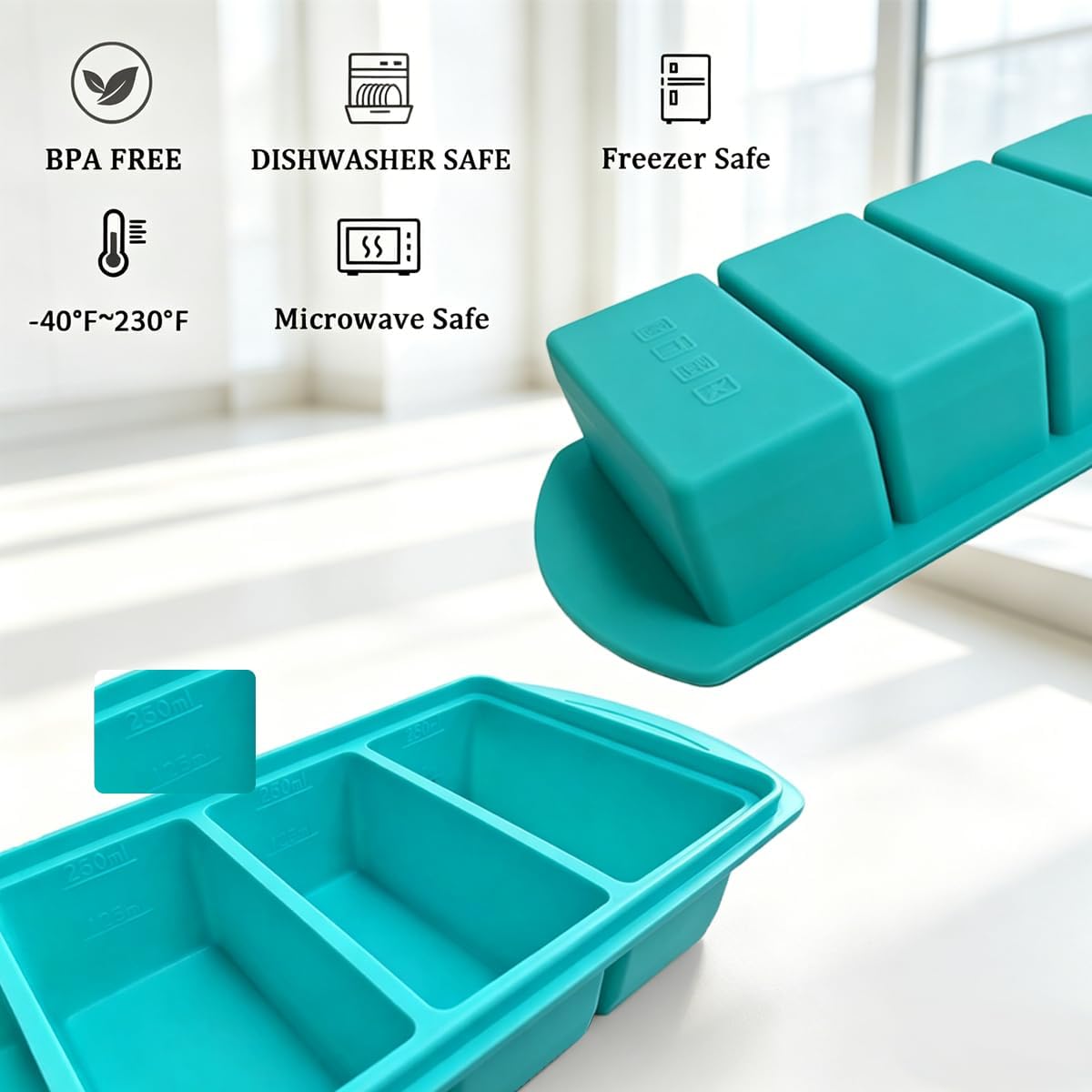 Silicone Freezer Tray with Lid 2 Pack, 1 Cup Silicone Freezer Mold, Large Ice Cube Tray for Soup Cubes & Meal Prep, Freezer Food Storage Container, Oven & Dishwasher Safe