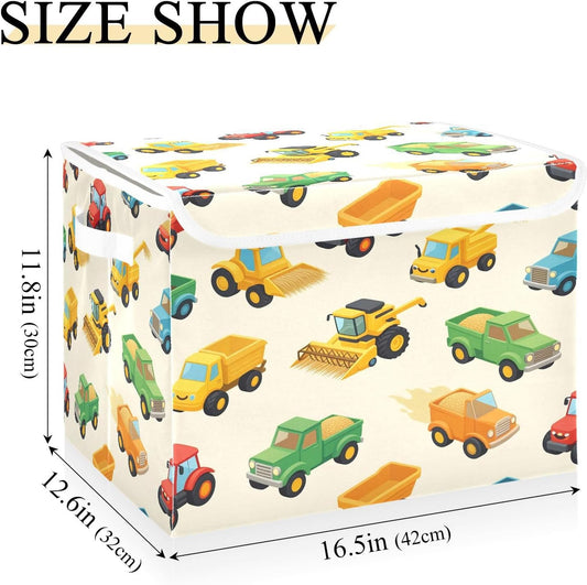 Colorful Toy Vehicles Storage Bins with Lids Cute Foldable Storage Basket with Handles Collapsible Large Fabric Organizer Containers for Clothes Shelves Closet Office Home