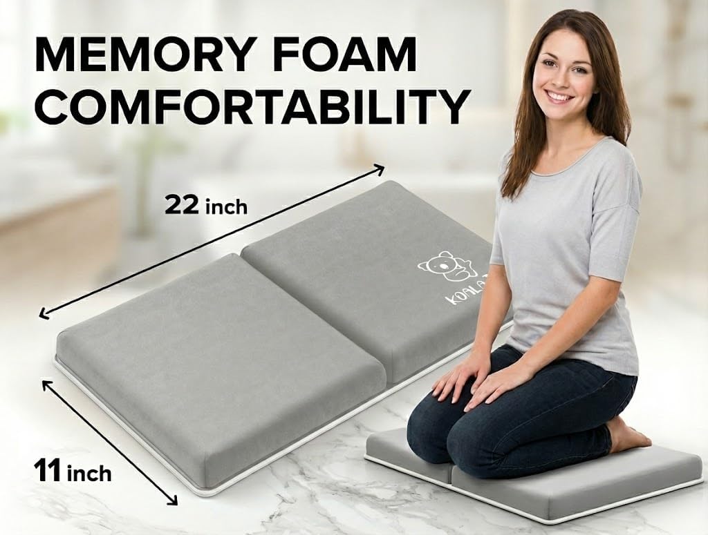 Comfortable Bath Kneeler and Elbow Rest Pad for Baby Bathing – Thick Memory Foam Mat – Non-Slip Mat with Toy Organizer – Baby Bathing Essentials for Parents – Gray