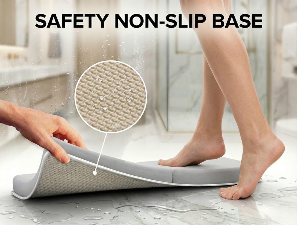 Comfortable Bath Kneeler and Elbow Rest Pad for Baby Bathing – Thick Memory Foam Mat – Non-Slip Mat with Toy Organizer – Baby Bathing Essentials for Parents – Gray