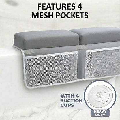 Comfortable Bath Kneeler and Elbow Rest Pad for Baby Bathing – Thick Memory Foam Mat – Non-Slip Mat with Toy Organizer – Baby Bathing Essentials for Parents – Gray