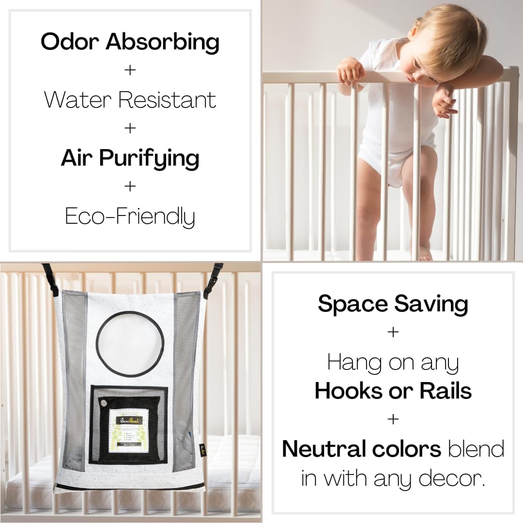 AIR PURIFYING & ODOR ELIMINATING Small Hamper for Specialty Loads - Hanging Laundry Hamper Bag - Nursery Hamper & Potty Training Kids Hamper - Hanging Hamper - Over the Door Laundry Hamper