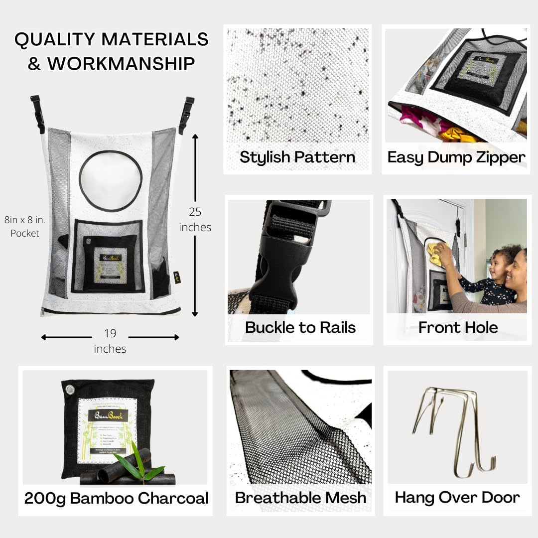 AIR PURIFYING & ODOR ELIMINATING Small Hamper for Specialty Loads - Hanging Laundry Hamper Bag - Nursery Hamper & Potty Training Kids Hamper - Hanging Hamper - Over the Door Laundry Hamper
