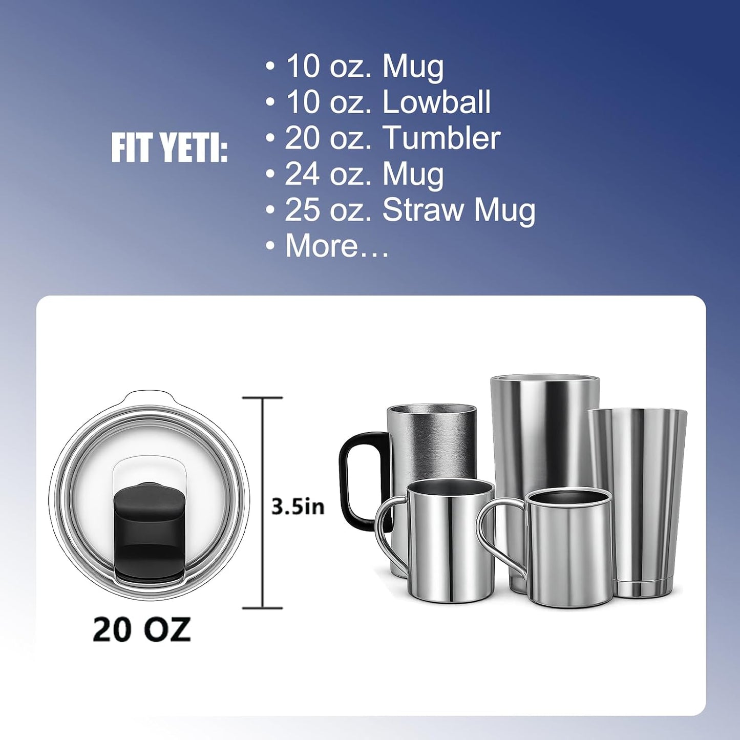 4 Pack Tumbler Lid Replacement for YETI 20oz Tumbler, BPA Free | For YETI 16 oz Pints, 10/24 oz Mugs and 10 oz Lowball, Spill Proof Magnetic Slider Lid Replacement