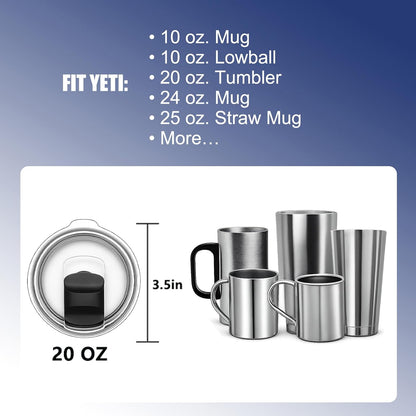 4 Pack Tumbler Lid Replacement for YETI 20oz Tumbler, BPA Free | For YETI 16 oz Pints, 10/24 oz Mugs and 10 oz Lowball, Spill Proof Magnetic Slider Lid Replacement
