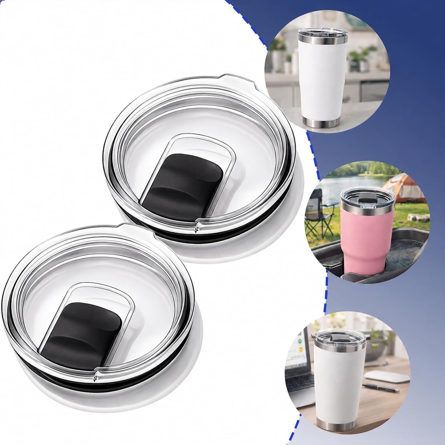 4 Pack Tumbler Lid Replacement for YETI 20oz Tumbler, BPA Free | For YETI 16 oz Pints, 10/24 oz Mugs and 10 oz Lowball, Spill Proof Magnetic Slider Lid Replacement