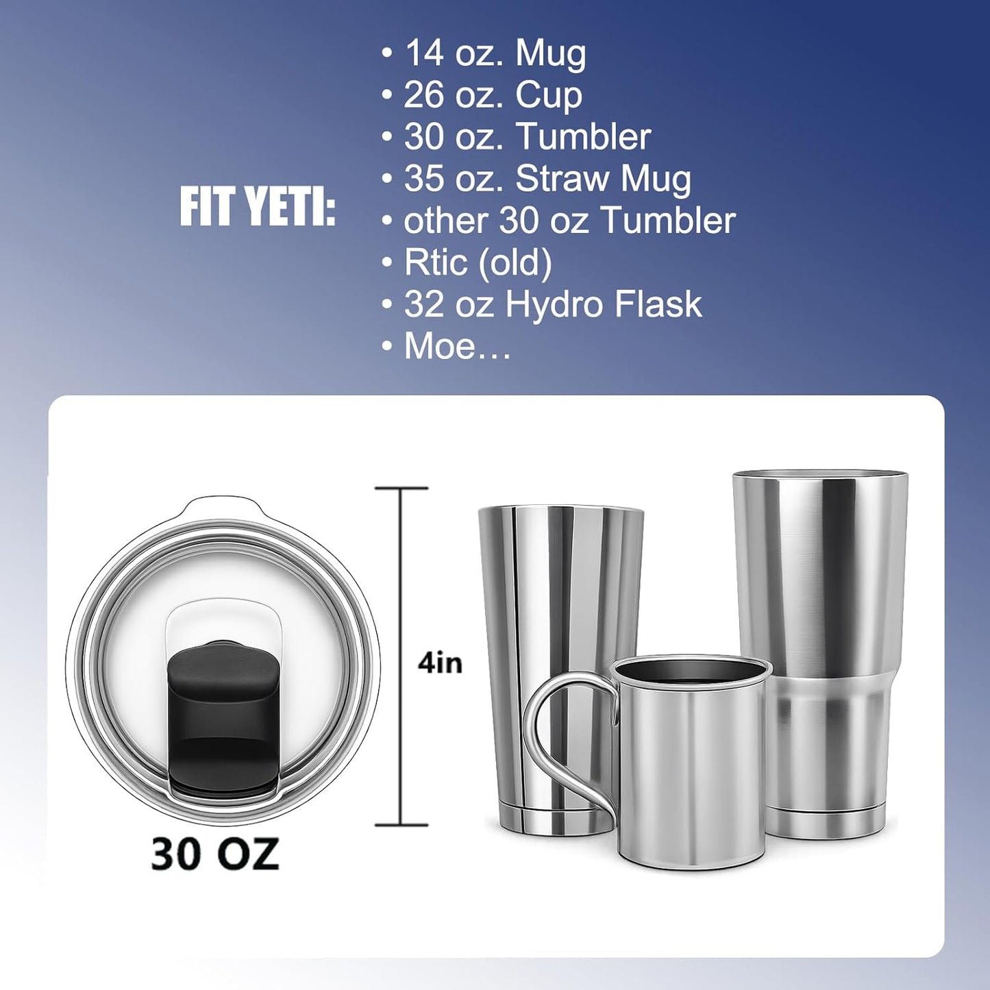 4 Pack Tumbler Lid Replacement for YETI 20oz Tumbler, BPA Free | For YETI 16 oz Pints, 10/24 oz Mugs and 10 oz Lowball, Spill Proof Magnetic Slider Lid Replacement