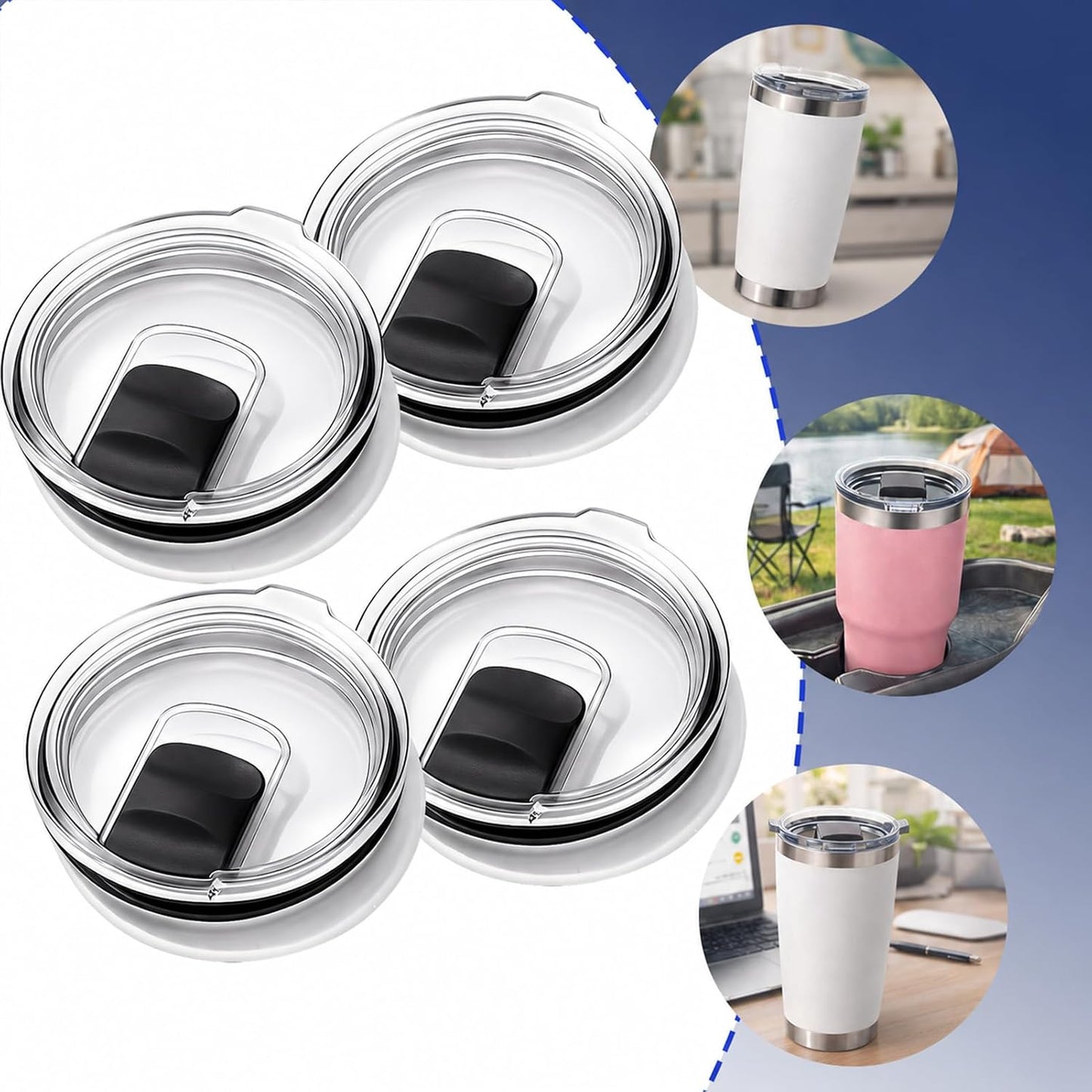 4 Pack Tumbler Lid Replacement for YETI 20oz Tumbler, BPA Free | For YETI 16 oz Pints, 10/24 oz Mugs and 10 oz Lowball, Spill Proof Magnetic Slider Lid Replacement