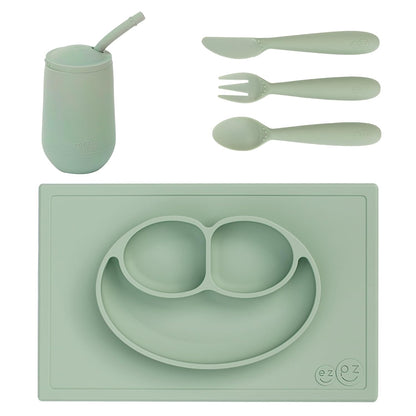 Preschool Feeding Set 24m+ (Sage) Happy Mat + Happy Utensils + Happy Cup + Straw Training System Toddler Essentials