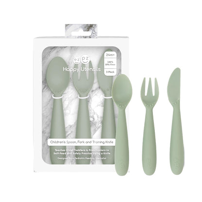 Preschool Feeding Set 24m+ (Sage) Happy Mat + Happy Utensils + Happy Cup + Straw Training System Toddler Essentials
