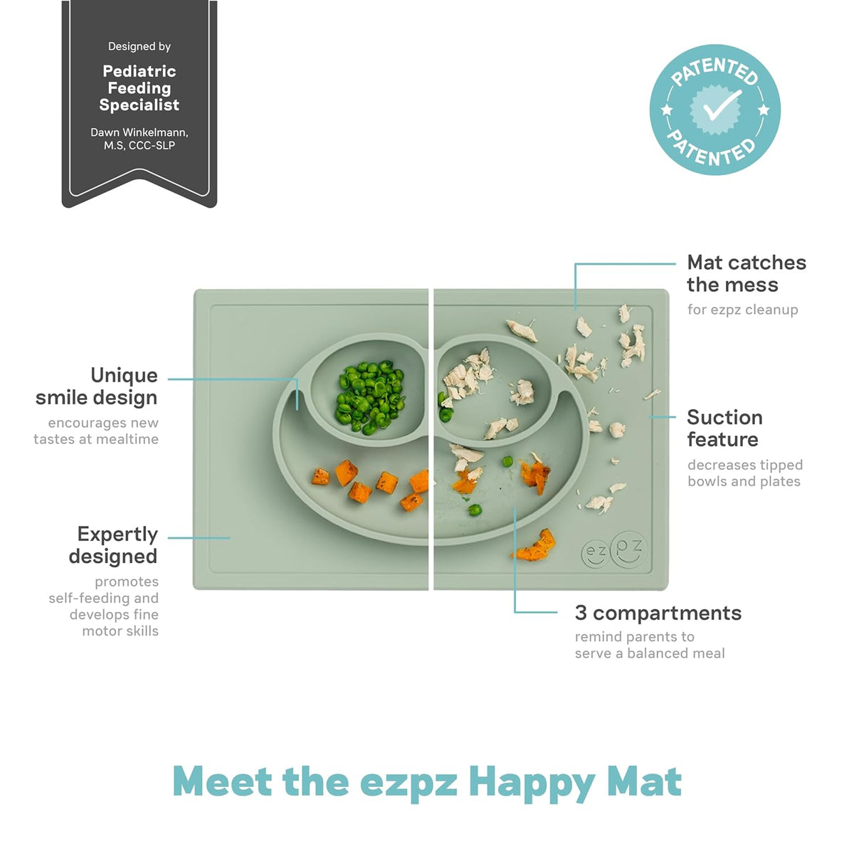Preschool Feeding Set 24m+ (Sage) Happy Mat + Happy Utensils + Happy Cup + Straw Training System Toddler Essentials