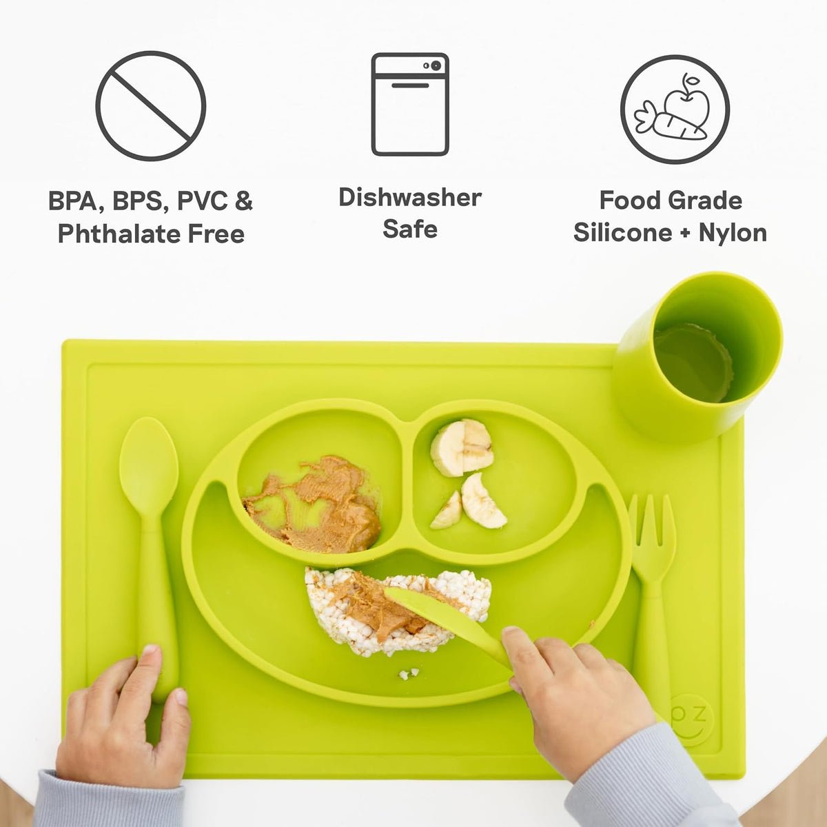 Preschool Feeding Set 24m+ (Sage) Happy Mat + Happy Utensils + Happy Cup + Straw Training System Toddler Essentials